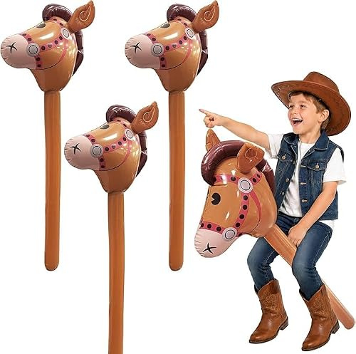 Lukinuo Lot de 3 têtes de cheval gonflables - 100 cm - Rouge/noir/marron/rose - Pour fêtes à thème, anniversaires, Noël