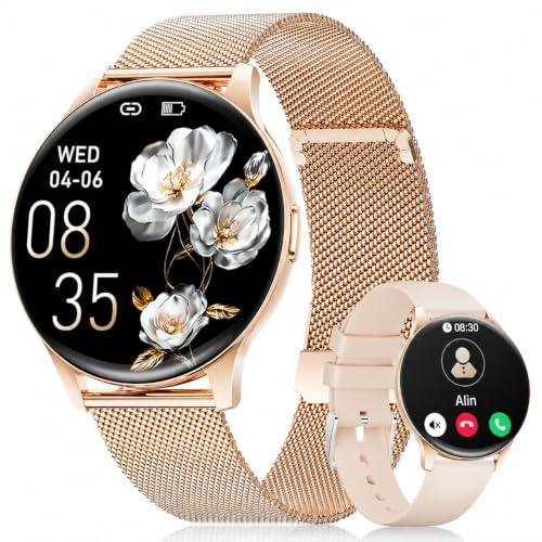 FITFLEX Smart Watch for Women,1.43HD AMOLED Smartwatch with Bluetooth Calling,120+Sport Modes, Sleep and Calories Monitor, IP68 Waterproof, Fitness Tracker,Compatible with iOS and Android, Rose gold