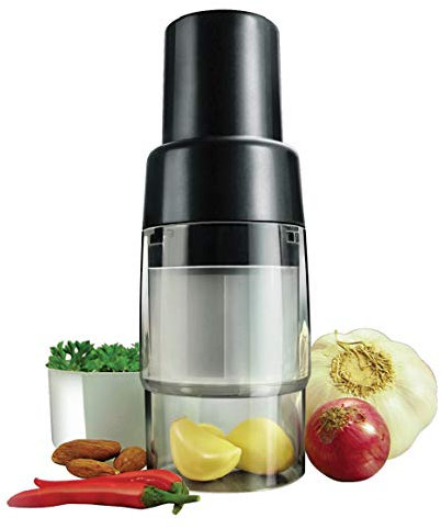 Simposh Mini Chopper - Compact & Powerful Push Button Cutter/Mincer For Fruit Vegetable Nut Herb Onion Garlic. Sharp Stainless Steel Blades. Self-Contained Base To Hold Food. Easy Quick & Safe