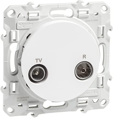 Schneider Electric Odace, prise TV/FM Blanc, pour système en série, passage, à vis