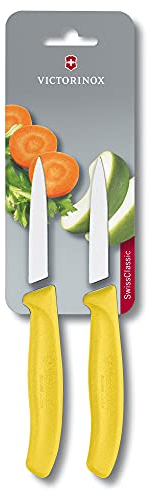 Victorinox Swiss Classic Lot de 2 Couteaux D’Office, Lame de 8 Cm, Pointe Moyenne, Acier Inoxydable, Jaune