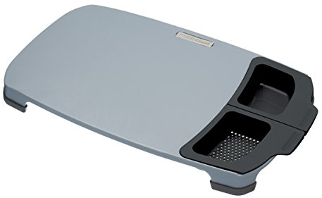 MasterClass Tagliere in plastica antiscivolo rialzato con cassetti, 47 x 28 x 4 cm (18,5 x 11 x 1,5) - Nero / Grigio