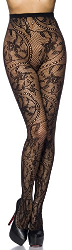 Atixo Strumpfhosen Netz Netz Blumen Muster Elastisch Schwarz Komfort, Schwarz, SL