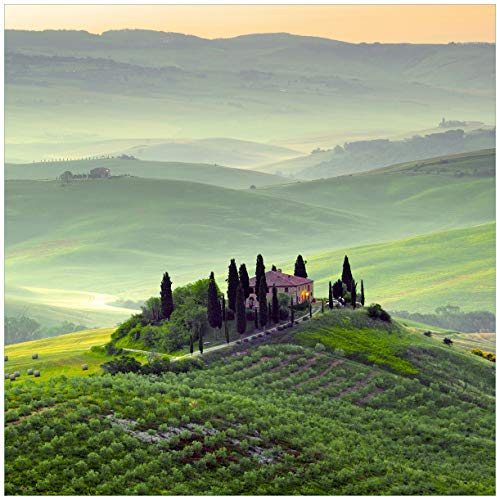 Wallario Glasbild Toskana in Italien - 50 x 50 cm Wandbilder Glas in Premium-Qualität: Brillante Farben, freischwebende Optik