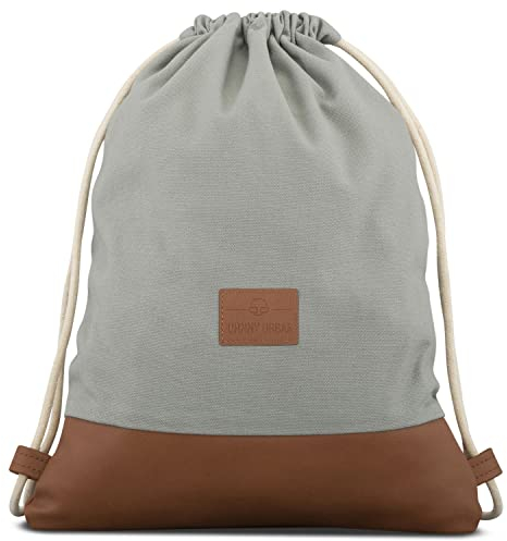 Johnny Urban Turnbeutel Damen & Herren Grau Braun - Luke - Beutel Rucksack mit Kordelzug - Baumwoll Canvas - Kleine Innentasche für Wertsachen