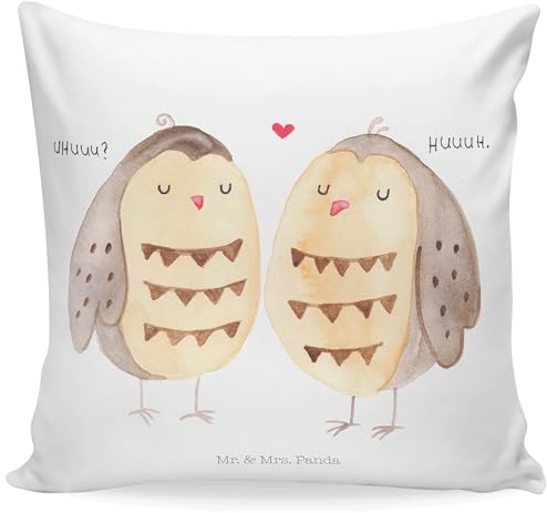 Mr. & Mrs. Panda 40x40 Kissen Eulen Liebe - Geschenk, Motivkissen, Kissenhülle, Owl, Freundin Geschenk, Liebe Spruch, Paar, Sofakissen, Dekokissen,