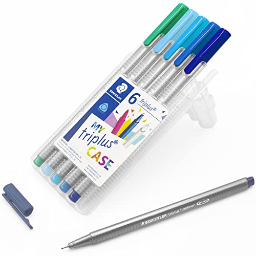 STAEDTLER 334 SB6CS5 Fineliner triplus (ergonomische Dreikantform, hohe Qualität, superfeine Spitze, My Colours Set Ocean mit 6 brillanten Farben, Linienbreite 0,3 mm)