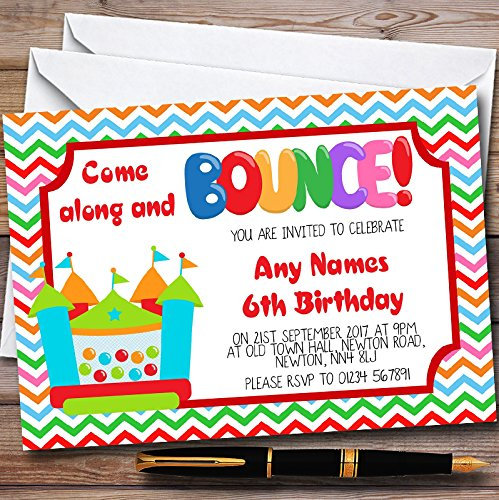 Childrens's Kids Party Invites Colourful Bouncy Castle Personalised Childrens's Kids Birthday Party Invitations with Envelopes - Any Custom Text for Any Occasion
