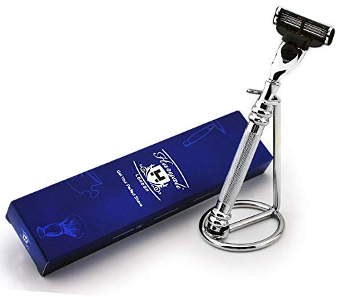 Haryali London Dreikant-kompatibler Rasiermesser & Rasierständer aus Edelstahl - Premium-Auswahl für den Rasierer - Perfekt für die Nassrasur - Ideal als Geschenk geeignet