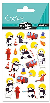 Maildor CY115C - Packung mit 1 Bogen 3D-Aufklebern Cooky, 7,5 x 12 cm, 23 Stickers, 1 Pack, Feuerwehr