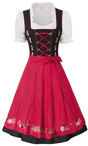 Dirndl Set Momo Traditional 3 Pcs Dress Blouse Apron Bavarian Halloween Size S Color Red