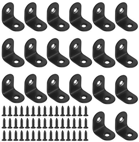 Glarks Set di 20 staffe a L nere da 20 mm, ad angolo retto, per sedie in legno, librerie, finestre, mobili (20 x 20 x 2 mm)