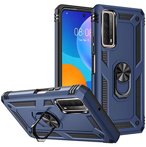 BestST Cover per Huawei P Smart 2021/Y7a,+ Vetro Temperato, Custodia per Huawei P Smart 2021/Y7a Cover a 360°Girevole Ring Hybrid Armor Bumper TPU Case per Huawei Y7a Protettiva Shell,Blu