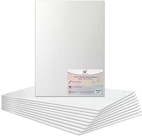9 X 12” Canvas Panel Stretched Blank Canvas Board Primed Artist Boards 100% Cotton for Oil Paint Acrylic Painting Mixed Media White Canvases Painting Panel (9x12 Inch - 10 Boards)