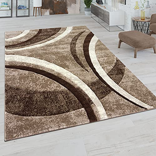 Paco Home Teppich Wohnzimmer Kurzflor Vintage Handgearbeiteter Konturenschnitt 3D Optik, Grösse:80x300 cm, Farbe:Braun