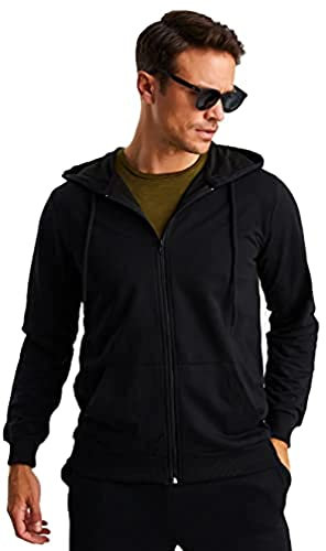 Björn Swensen Kapuzenpullover Herren Sweatjacke mit Kapuze Zip Hoodie Männer Kapuzenjacke dünne Jacke übergangsjacke BS2001 Schwarz X-Large