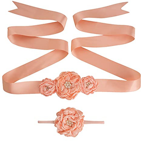 Aislor 2pcs Enceinte Femme Bandeau Ceinture de Robe de Mariage Soireé Cérémonie Accessoires de Grossesse Vetements Maternité Photographie Pêche Taille unique