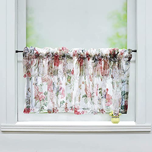 Ricemru Küchengardinen Scheibengardine Landhaus Vintage mit Blumen Kurz Küche 40cm Boho Bistrogardine Kurzgardinen Halbtransparent Halb Gardinen Fenster Wohnzimmer,40x300cm