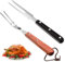 2 Pieces Meat Fork Stainless Steel Carving Fork with Wood Handle Cooking BBQ Grill Steak Tool for Kitchen Barbecue Serving Cooking Grilling Roasting 10.5 Inches, Round Handle
