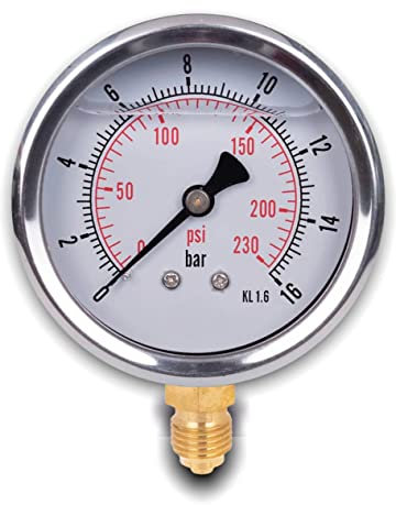 Glyzerin Manometer mit radialem Anschluss, IP65 Edelstahl 63 mm mit unterem Anschluss, 1/4 Glyzerin (0-16 bar)
