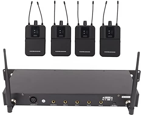 ciciglow Stereo Wireless in Ear Monitor System, Professional Stage Monitoring System, 4 Canali 4 Ricevitore con in Auricolare Tipo Wireless Utilizzato per la Registrazione in Studio