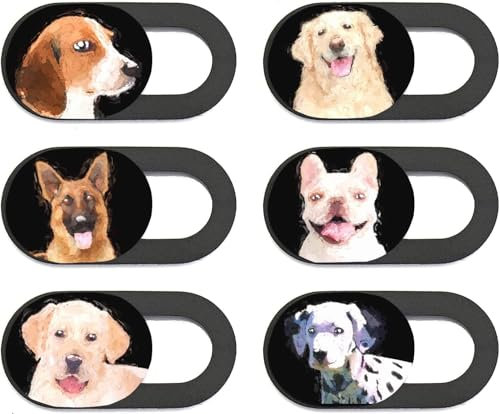Mizi Webcam Privacy Cover Slide [6 Pezzi], Simpatico Adesivo Blocca Fotocamera, Proteggi la Tua Privacy e Sicurezza per Computer, Laptop, Tablet e Telefoni - Cane