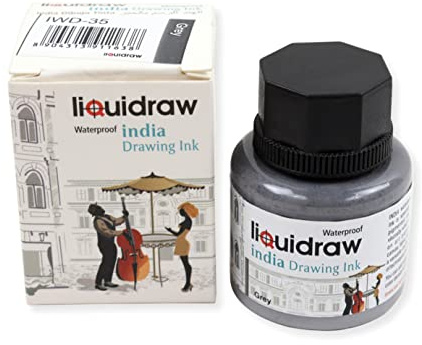 Liquidraw Grey Drawing India Ink - 35 ml | Must-Have Artist Supply | Non-Fade, Waterproof, Lightfast & Permanent | Suitable for Pens & Brushes | Use On Paper, Board, Canvas, Fabric & Wood