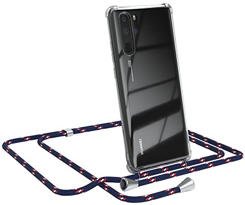 EAZY CASE Handykette kompatibel mit Huawei P30 Pro Handyhülle mit Umhängeband, Handykordel mit Schutzhülle, Silikonhülle, Hülle, Stylische Kette für Smartphone, Navy Camouflage