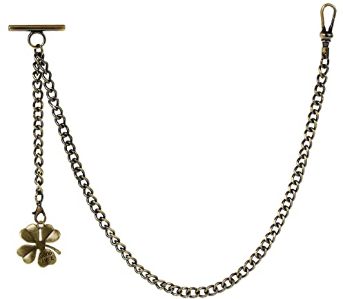 ZTA Albert Kette Bronze Taschenuhr Kette Weste Kette für Männer FOB T BAR mit Schwenkverschluss mit Vier Blattgrasdesign Anhänger FOB Charme