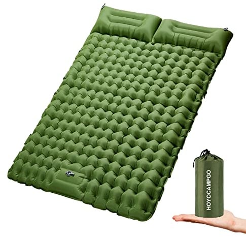 Doppel Isomatte Camping Isomatte für 2 Personen Ultraleicht Outdoor Schlafmatte mit Fußpresse Pumpe, Extra Dicke 10cm Aufblasbare Langlebige Selbstaufblasend Matratze mit Kissen für Reisen, Wandern