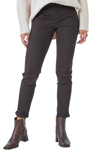 Roman Originals Jeggings for Women UK Jean Ladies Stretchy Trousers Denim Leggings High Waist Rise Pull On Skinny Straight Leg Cotton Pants Smart Casual - Chocolate (31 inch) - Size 8