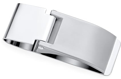 Bling Jewelry Personalizada Grande Ancha Fuerte Simple Plano Doblado con Bisagra Estilo Hombre Pinza para Dinero Tarjetero para Hombre Adolescente Padre Tono Plata Acero Inoxidable Personalizable