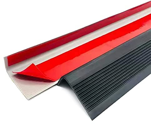 Striscia autoadesiva per bordi in vinile con bordi antiscivolo per scale a forma di bullnose da 2 m, antiscivolo, con angoli in gomma PVC (50 x 25 mm, nero)