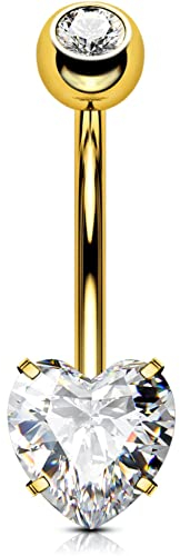 OUFER 14G Bauchnabelpiercing Titan Gold 12 mm Stablänge Herz Piercing Bauchnabel Lang Kurz CZ Edelstein Kugeln Belly Button Piercing Navel Bars 1.6mm Nabelring Frau Geschenk Schmuck