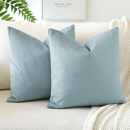 JOTOM Samt Kissenbezug Kissenhülle Sofakissen Dekokissen Kissenbezüge für Sofa Wohnzimmer Schlafzimmer 2er Set 45x45 cm Cyan