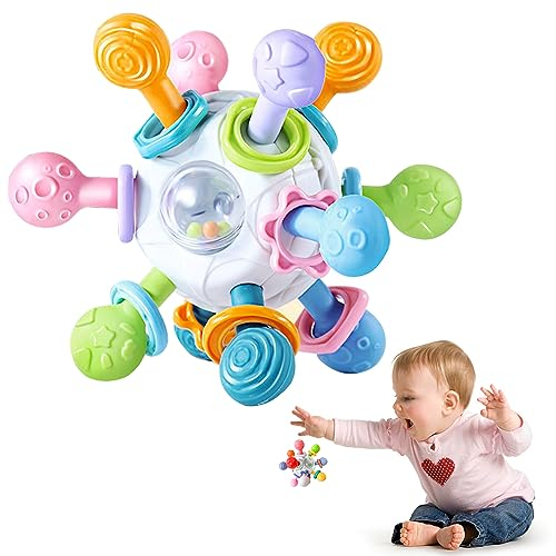 Spielzeug ab 1 Jahr, shallyong Beißring Baby Spielzeug, Sensorik Spielzeug Baby ab 3 Monate, Puzzle Frühpädagogischer Spaß Rassel Baby Ball, Zahnungshilfe Baby Geschenk für Babys 3-12 Monate