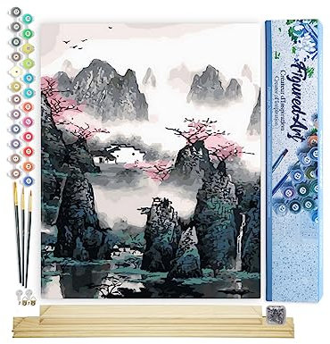 Figured'Art Peinture par Numéro Adulte Paysage de Chine - Activité Manuelle Kit de Loisir Créatif DIY Numéro d'Art Complet - 40x50cm avec châssis en bois à monter