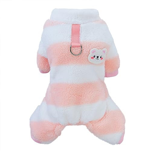 Izefia Hund Pullover Kleidung Fleece Wolle Pullover Winter Warmes Sweatshirt 4-Beine Jumpsuit Pyjamas Regenbogenstreifen Pullover für Kleine Hund Mittlere Katze