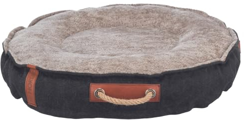 TRIXIE Hundebett BE Nordic Föhr ø 60 cm in schwarz/Sand – eckiger Hundekorb für kleine & große Hunde - gemütliches Hundekörbchen mit praktischem Tragegriff - weich & waschbar - 36594