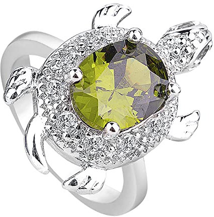 Sterling Silber Schildkröte Ring grüner Opal Ring Schildkröte Schmuck Langlebigkeit Geschenk Ringe mit Gravur (Silver, 7)