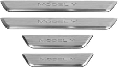 LED Illuminated Sills Car Door Edge Protector Panel For Model 3 Y Door Edge Protectors MODEL 3 ACCESSORI (Color : 4 SILVER MY)