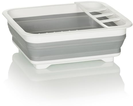 hjh OFFICE Abtropfgestell CLEAN SIL Silikon faltbar für Geschirr und Besteck, platzsparende Abtropfwanne, Grau/Weiß, 924000