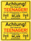 Schild mit Achtung! Hier haust ein TEENAGER!, 2 Stück, 1 mm PVC, 30 x 20 cm, Scherzartikel für Jugendliche, Spaßschild mit WLAN ausschalten, lustiges Hinweisschild für Pubertät, witziger Spaßartikel