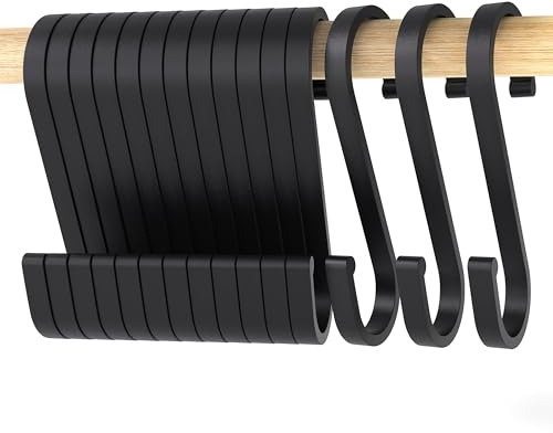 LISOPO S Haken, 12 Stück S Haken Schwarz S-hook für hängende Töpfe und Pfannen S-Haken Aluminium ideal Küche, Schrank, Garage und Garten