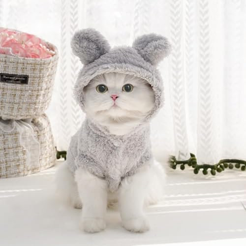 Katzenkostüm mit Hasenohren, niedlicher Kapuzenpullover für Hunde, Kätzchen, Kaninchenohren, Welpen, Haustierbekleidung (Größe XL, Grau)