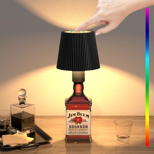 Onherm LED Flaschenlampe, RGB Dimmbare Flaschenlicht, IP54 Wasserdicht Kabellose Touch Flaschenlichter, 5200mAh Akku, Tragbare Wiederaufladbare Tischlampe für Innen und Außen Restaurant & Bar, Schwarz