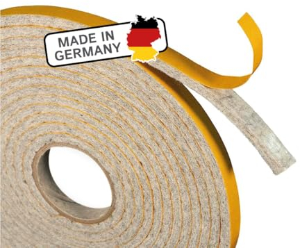 The Felt Store Filzband selbstklebend, vielseitiger Filzstreifen, Klebefilz Ideal als Dichtungsband für Fenster (10 mm breit, 4 mm dick, 4 m lang, grau)