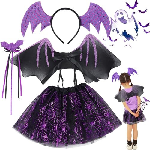 wzkhlsy Déguisement Halloween Chauve-Souris Fille, Costume De Chauve-Souris, Costume de chauve-souris pour filles, Kit Costume Chauve-Souris, pour Halloween Carnaval Cosplay Party (Violet)