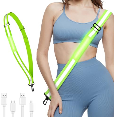 Reflektoren Gürtel für Joggen, Verstellbar LED Wiederaufladbare USB Lauflicht,Hochsichtbare Nacht Sicherheitslicht Laufgürtel,Lauflicht Joggen mit Reflektoren Gürtel für Laufen Running Outdoor Sports