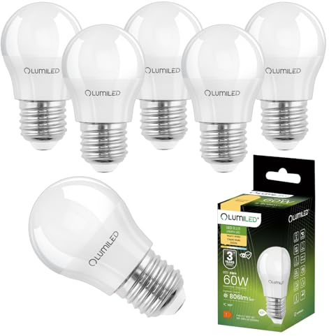 Lumiled LED Lampen E27 P45 8W ersetzt (60W Glühlampe) 6 Stück Set 806lm 3000K warmweiß 180 Grad Lichtwinkel 230V Glühbirne Birne Leuchtmittel Kugelform Kugel Energiesparlampe